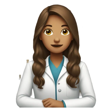 Girl with long brown hair working in pharmacy sticker