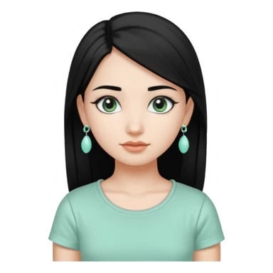A girl emoji wearing silver jhumka and light mint green colour tshirt with dark black hair sticker