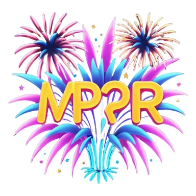 Create a bold, over-the-top emoji-style design featuring the text “MPR Gang” in large, glowing letters surrounded by explosive fireworks, neon colors, and dynamic energy effects. The style should feel celebratory, chaotic, and powerful, like a wild party or epic team victory. sticker