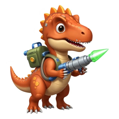 rocket-propelled dinosaur portrait, head and shoulders only, cute T-rex face, rocket pack visible behind shoulders, glowing thrusters, 3D cartoon, mobile game icon style, clean background, no text, no watermark sticker