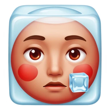 Face with one swollen red cheek with a square ice cube applied to it sticker