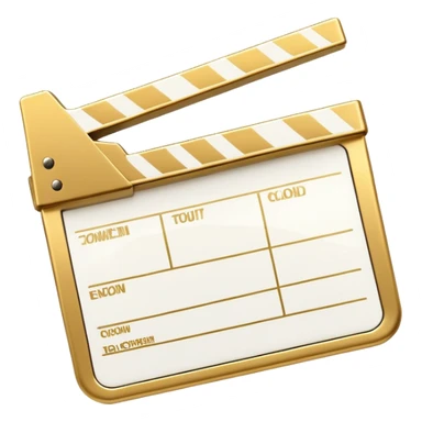 ultra simplified movie clapper with gold and white colors, two simple rectangles with a diagonal line sticker