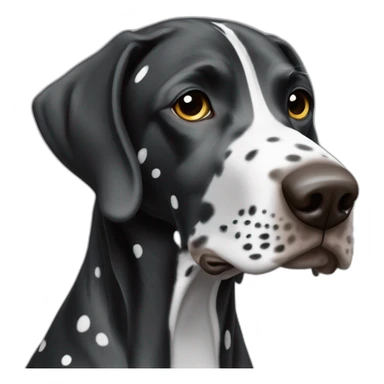 black german shorthair pointer, long snout, full black head, without white on the head, with white hair on the snout, black and white spotted body sticker