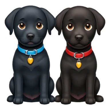 black-coloured labrador on the left with red collar, black-coloured labrador on the right with light blue collar. sticker