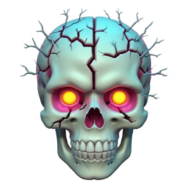 3D skull with cracked open brain glowing neon inside, dark phonk vibe, intense attitude sticker