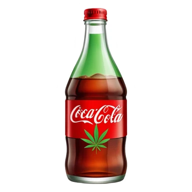 iconic curved Coca-Cola style glass bottle in red with a green cannabis leaf and "red pop" text on the label sticker