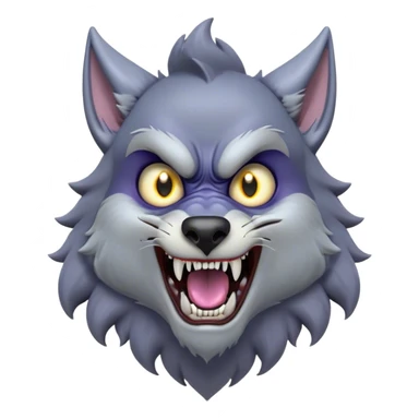 Cinematic Comical Werewolf Portrait Emoji, with a whimsically exaggerated lupine face in vivid moonlit grays and silvers, head cocked in a dramatically shocked expression with comically oversized, wide eyes and a playful snarl, simplified yet hilariously expressive, highly detailed with a soft cartoonish glowing outline capturing the mischievous humor of a werewolf mid-transformation! sticker