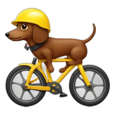 A small brown sausage dog wearing a yellow bike helmet sticker