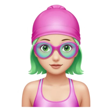 pretty girl with green eyes pink swim cap holographic swimming glasses and cute profesional swimmer pink swimsuit without her hair visible swimming sticker