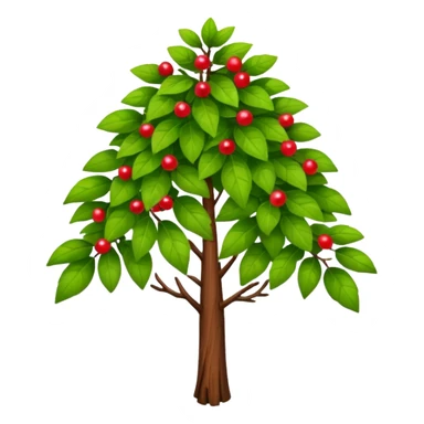 A tall shrub with layered leaves and a few small berries. sticker
