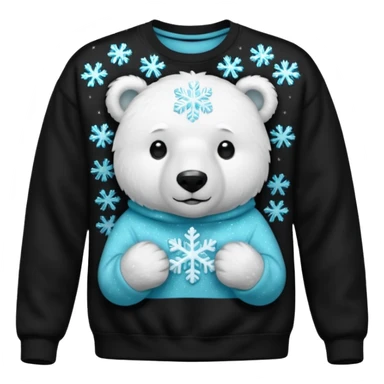 Glitter polar bear
with cyan snowflake on a black sweatshirt sticker