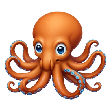 Cinematic Realistic Cute Octopus Portrait Emoji, Head tilted playfully and inquisitively, featuring a gracefully curving, compact body in vibrant orange adorned with delicate blue rings, and a charming, expressive face with round, sparkling eyes full of curious wonder; rendered with lifelike detail and soft natural highlights, high shine, affectionate and enchanting, styled with a touch of whimsical ocean magic, soft glowing outline, capturing the essence of a mischievous yet lovable octopus that seems poised to slither playfully into your arms! sticker