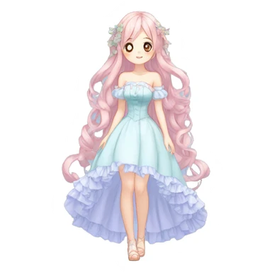 gorgeous pretty attractive anime lady beautiful hair with gorgeous dress fairycore cottagecore pastelcore detailed high quality trending VOGUE aesthetic full body sticker