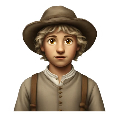 19th century peasant boy without headdress photorealistic serious sticker
