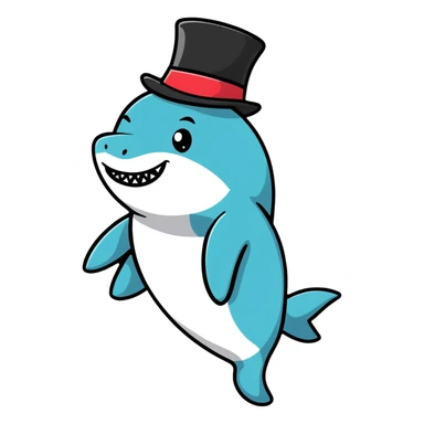 shark with a top hat, cartoon sticker sticker