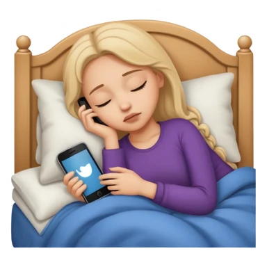 durmiendo niña en cama triste con celular  sticker