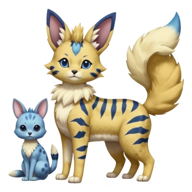 Blueberry-themed puffy fluffy thick bushy brownish soft realistic romantic vintage antique divine beautiful elegant pretty precious cute young youthful  Fakémon-Pokémon-feline-Zeraora-Jolteon-serval-caracal-chinchilla-Minccino-Cinccino-Meowstic-rodent-hybrid-creature (full body) sticker