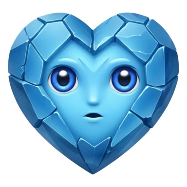 very sharp broken blue gem mineral , multiple irregular chunks, very shiny with two eyes and heart shaped sticker