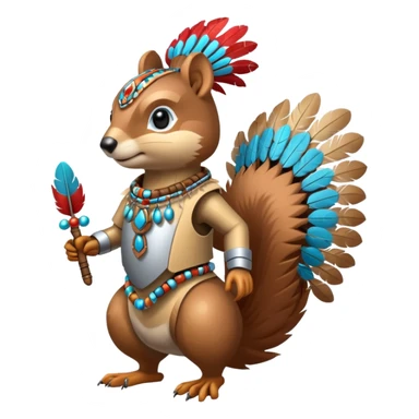 Full Robotic squirrel wearing native American regalia with feathers and beads sticker