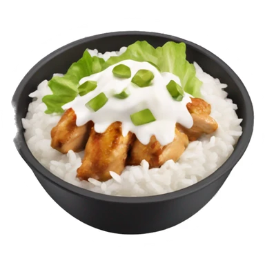 A chipotle bowl with chicken,white rice,lettuce,sour cream,and queso sticker
