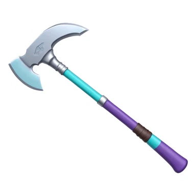 Axe with purple handle with silver blade with cyan edge sticker