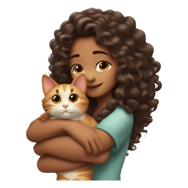 A girl in love with Disney long curly hair hugging a cat  sticker