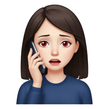 generate a brunette girl crying while taljking on a mobile phone sticker