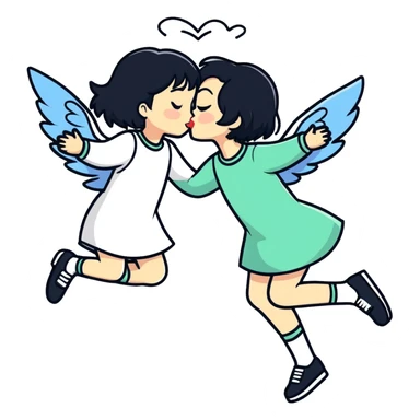 Black hair girl Fly kiss to sticker