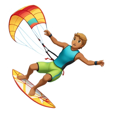 A kite surfer soaring above the waves, holding onto a kite with the wind in full force. The background showcases the ocean and sky, emphasizing the freedom, thrill, and energy of the sport. The motion of the kite and board is dynamic, capturing the excitement of kiting. sticker