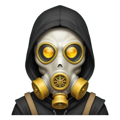 skeleton wearing a gas mask portrait, head and shoulders only, dark hood, glowing eyes inside mask, post-apocalyptic vibe, 3D cartoon, mobile game icon style, clean background, no text, no watermark
 sticker