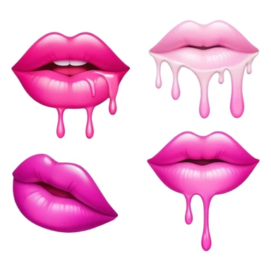 Set of pink ombre glossy lips with white paint dripping off sticker