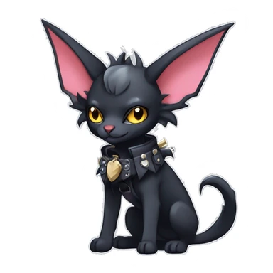 cool punk kawaii edgy distinguished elegant beautiful fantasy black ethereal nargacuga-bat-zorua-sphynx-Quiana-Fakemon collar harness with big fangs full body sticker