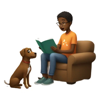 boy with dog reading indoors sticker