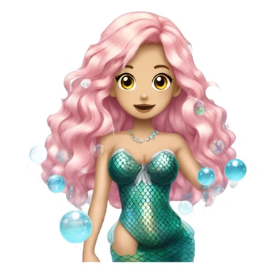 mermaid hime gyaru girl with fish scales, bubbles sticker
