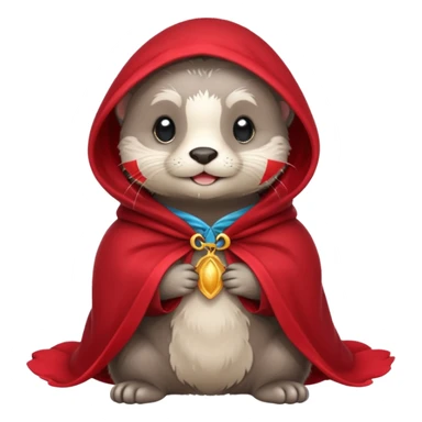 baby grey otter, in magic red cloak sticker