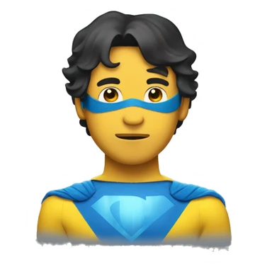 Superhero wearing a yellow and blue suit. He should have a distinctive yellow visor-style mask covering his eyes, shot black hair. heroic expression. sticker