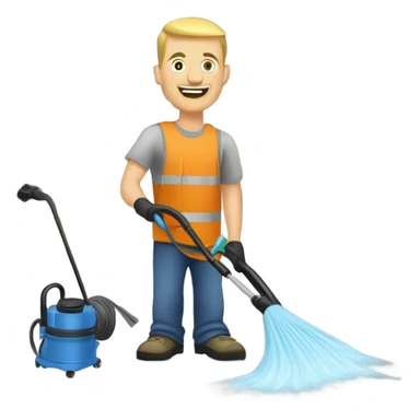 Caucasian man pressure washing a driveway sticker
