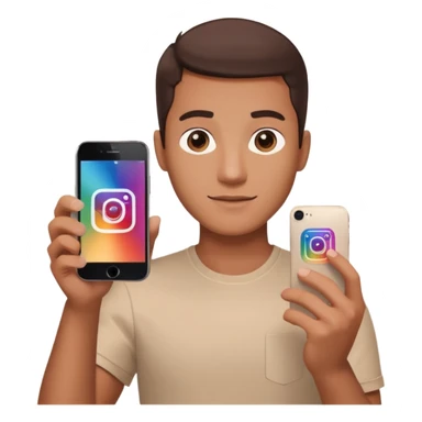 A man in frontal view holding up an iPhone toward the camera. The screen of the iPhone clearly displays the Instagram logo, brightly illuminated. The man is well-lit, sharp focus, modern clean background, high-resolution, professional aesthetic. sticker