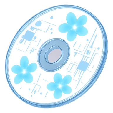 A minimalist CD disc with glowing floral pattern, blue flowers sticker