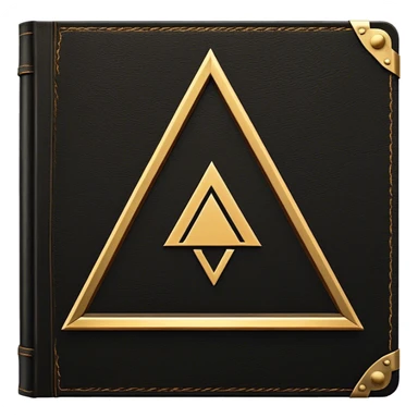 A black and gold book with an aged leather texture, embossed with an alchemical symbol, a compass, or a forging hammer, exuding wisdom, mastery, and the relentless pursuit of greatness. - book on mastery ... silhouette of a triangle  sticker