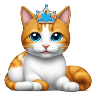 gato blanco con rayas naranjas en las patas, orejas y cola, ojos azules tumbado en el sofá con una diadema de princesa  sticker