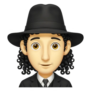 Jewish guy ,yellow skin ,very long nose ,black hat with 2 strands of curly hair coming down each side of the hat sticker