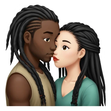 Half bold Asian girl kissing black guy with dreads sticker