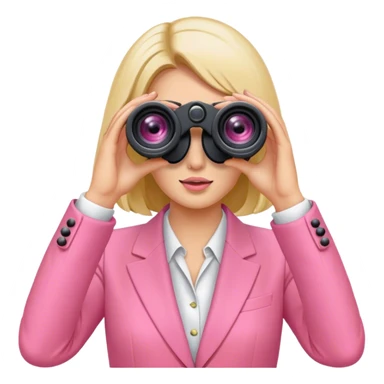 woman in a pink suit looking through two-eyed binoculars, front view sticker