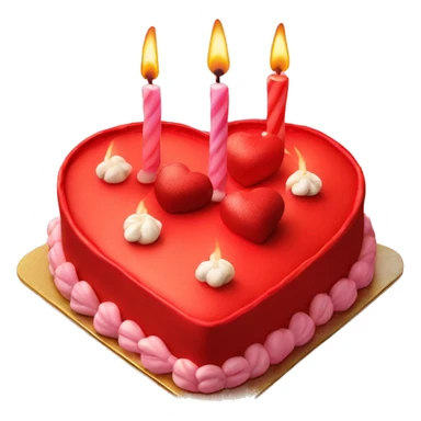 Red heart shaped birthday cake, top view, 4 candles sticker