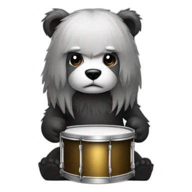 Metal european drummer long black & white hair bear sticker