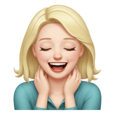 Woman choking herself with her hands around her neck while laughing with her eyes closed sticker