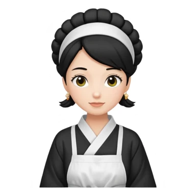 mom with black bun wearing white home kimono and white apron sticker
