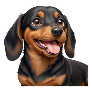 Cinematic Cute Yawning black and tan Dachshund Portrait Emoji, Head tilted slightly with a dramatic, wide-open yawn, showcasing a smooth black and tan coat with a subtle luster, floppy ears slightly drooping, round brown eyes barely open in drowsy contentment, Simplified yet irresistibly adorable features, highly detailed, glowing with a soft, cozy glow, high shine, relaxed yet expressive, stylized with a touch of whimsy, bright and endearing, soft glowing outline, capturing the essence of a sleepy yet affectionate companion, so drowsy it feels like it could stretch right out of the screen and curl up for a nap! sticker