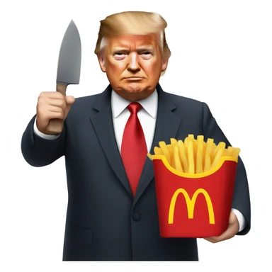 Trump holding McDonald’s French fries and knife in other hand sticker